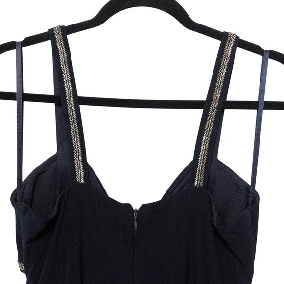 Betsy & Adam Black Gold Trim Pleated Bodice Cutout Waist Sleeveless Long Dress 4 - Picture 7 of 10